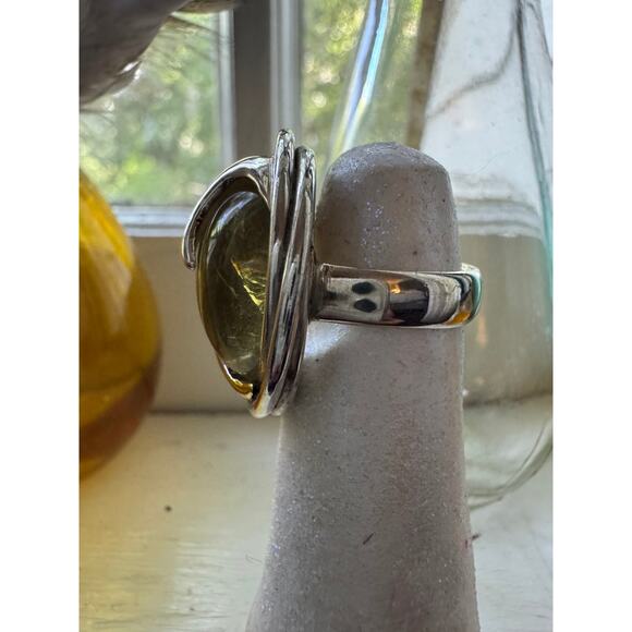 Cosmos Lemon Citrine Sterling Silver Yellow Cabochon Handmade Ring US 6.25 inch - Picture 4 of 7